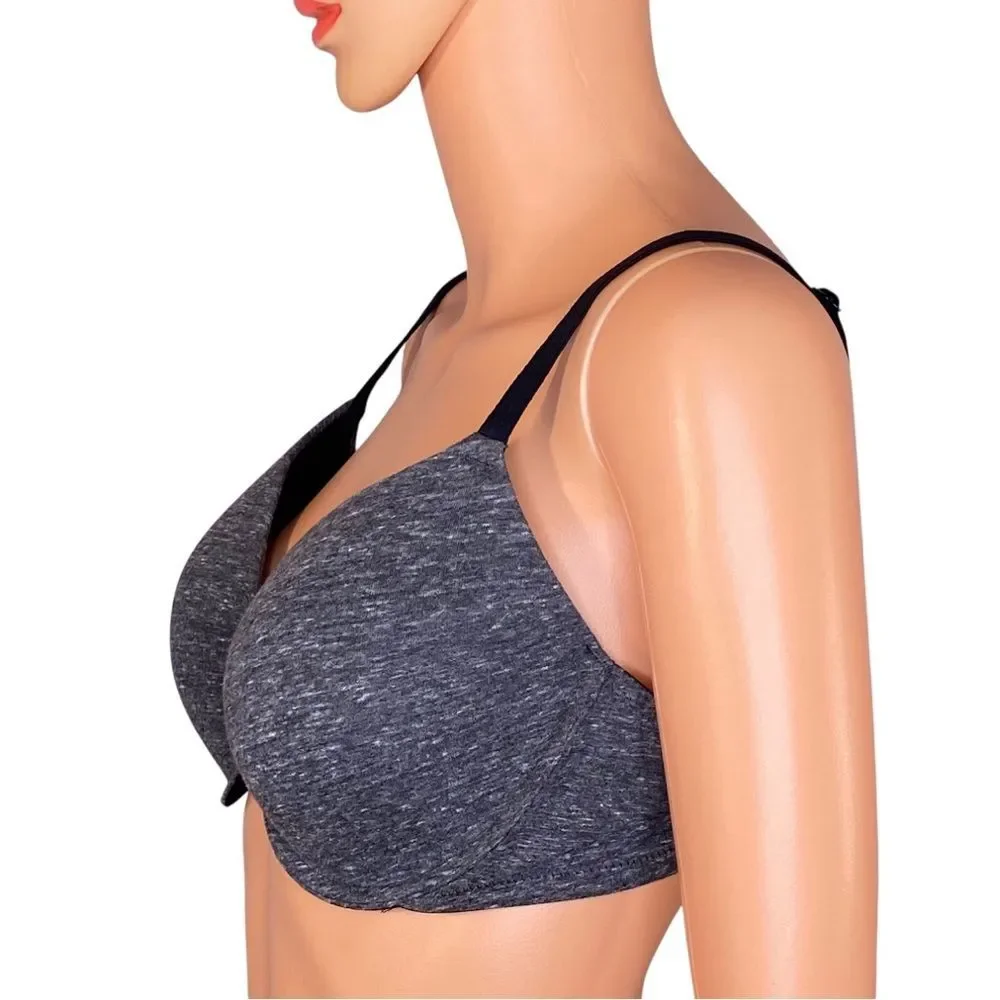Auden Tee Shirt Bra Size 38C Demi Coverage Lightly Lined Heather Gray and Black